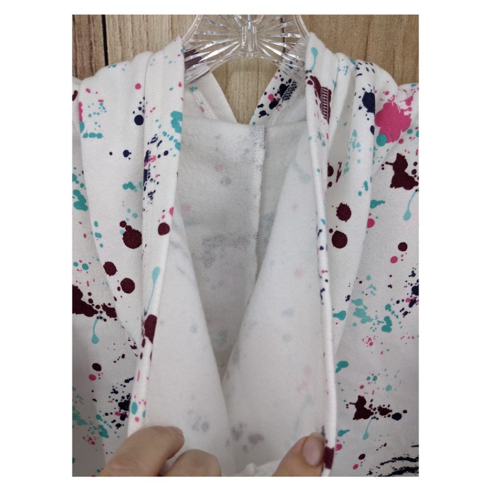 JUSTICE White Paint Splattered Drawstring Hem Hoodie Sz 12 Soft Cozy - Picture 7 of 8